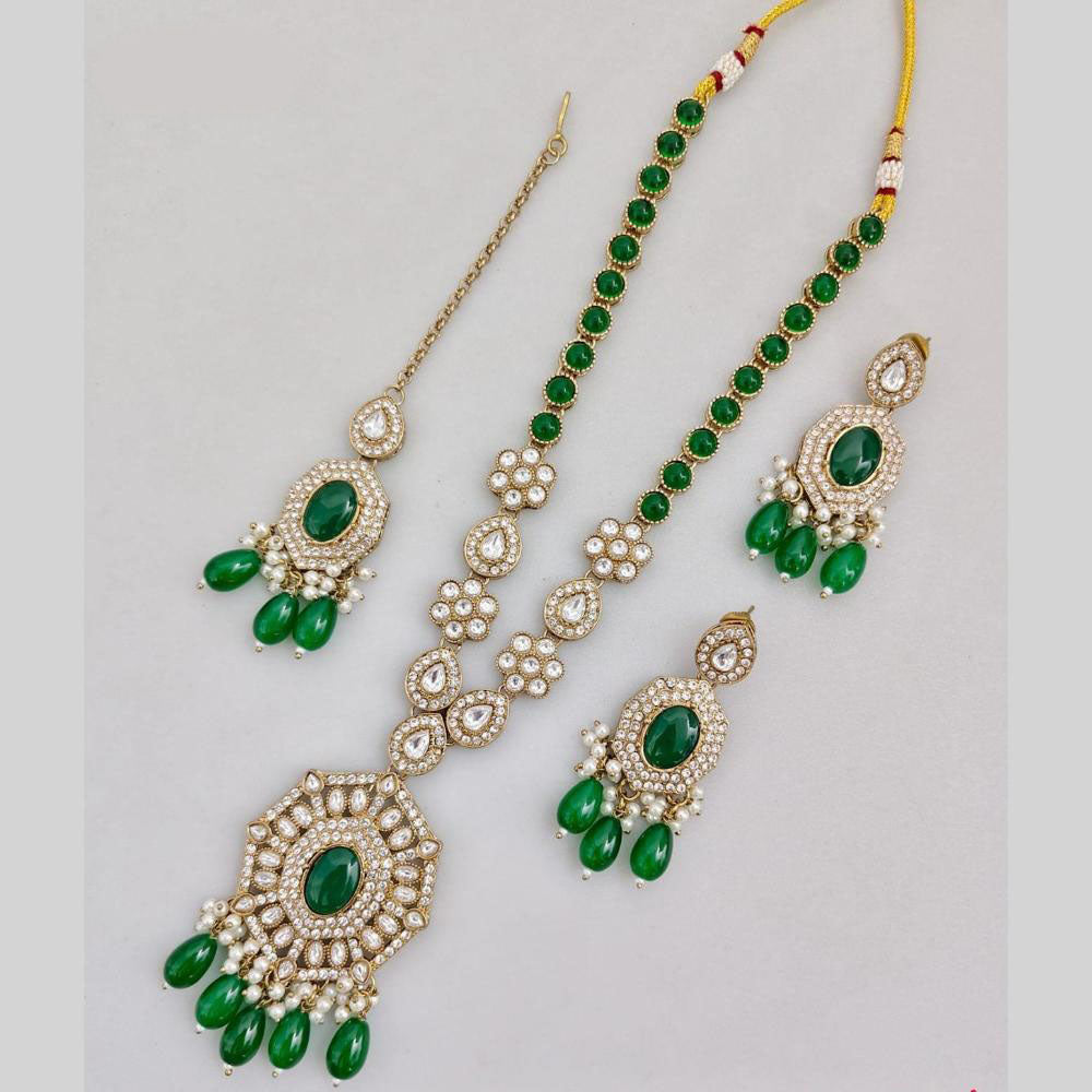 JCM Gold Plated Crystal And Pota Stone Beads Long Necklace Set