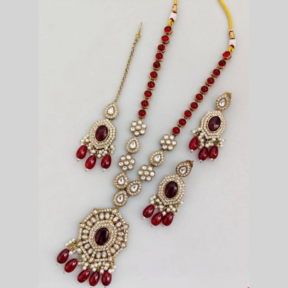 JCM Gold Plated Crystal And Pota Stone Beads Long Necklace Set