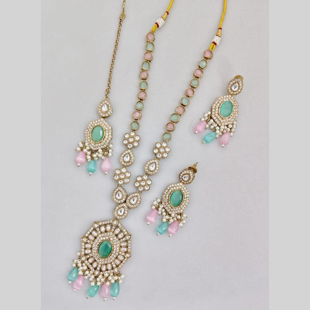JCM Gold Plated Crystal And Pota Stone Beads Long Necklace Set
