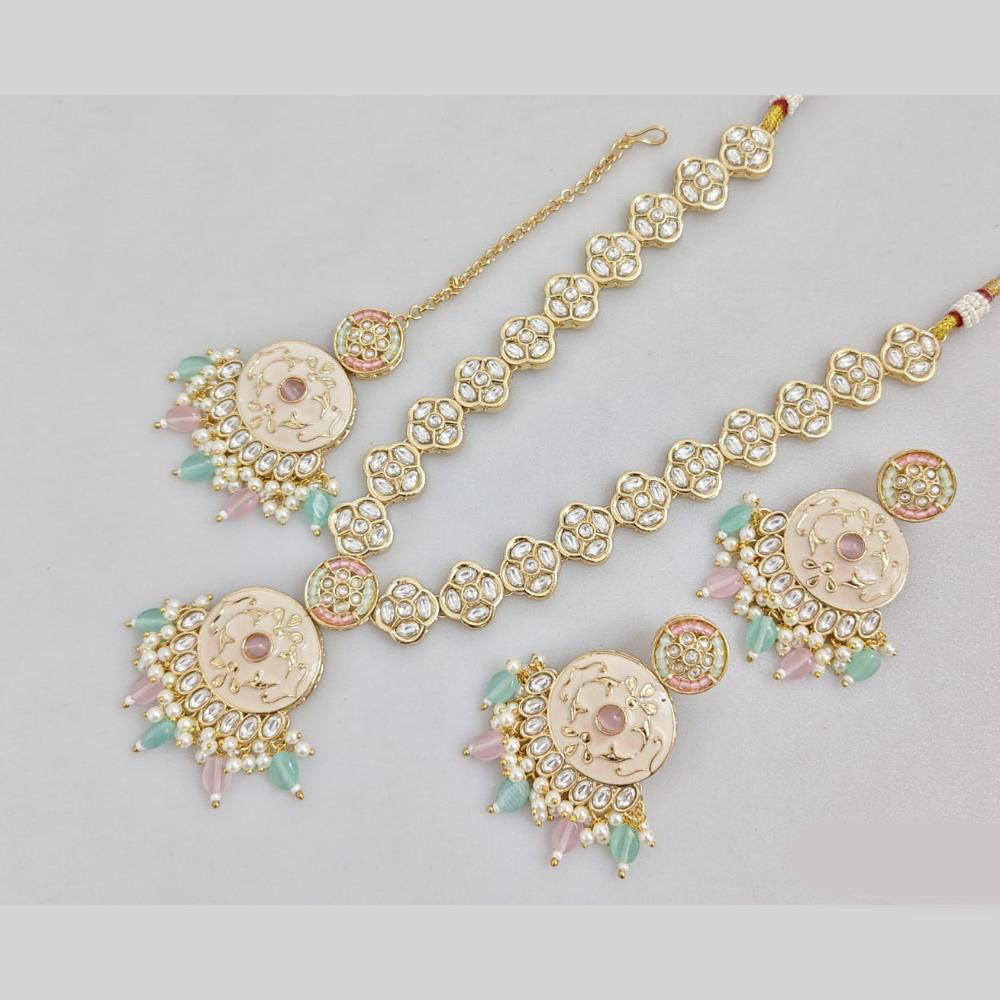 JCM Gold Plated Kundan Stone And Beads Meenkari Long Neckalce Set
