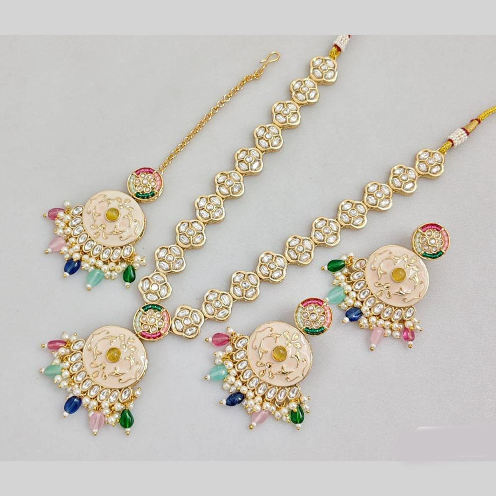 JCM Gold Plated Kundan Stone And Beads Meenkari Long Neckalce Set
