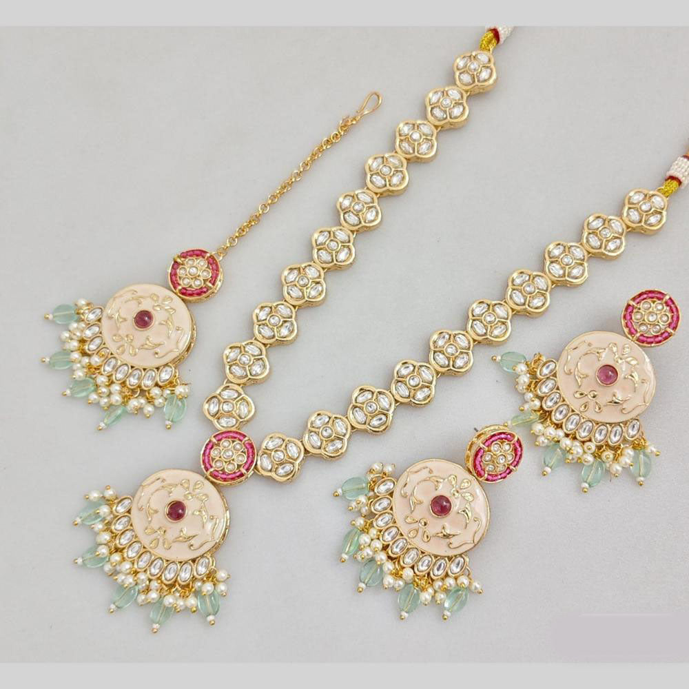 JCM Gold Plated Kundan Stone And Beads Meenkari Long Neckalce Set