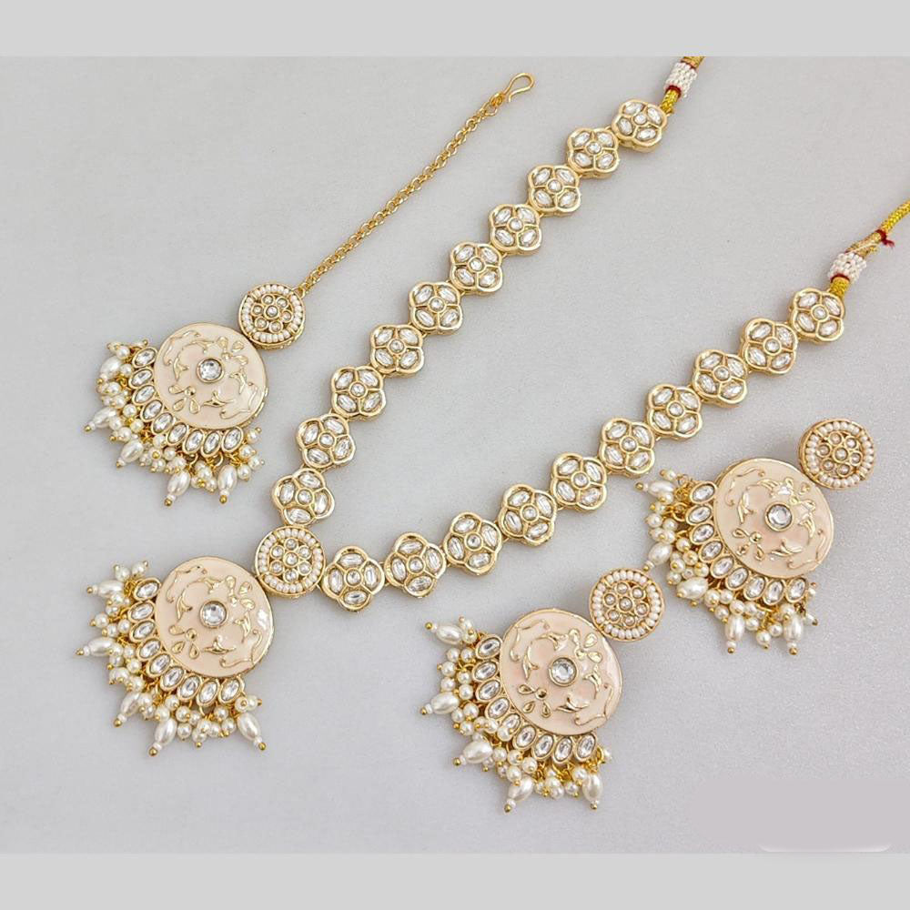 JCM Gold Plated Kundan Stone And Beads Meenkari Long Neckalce Set