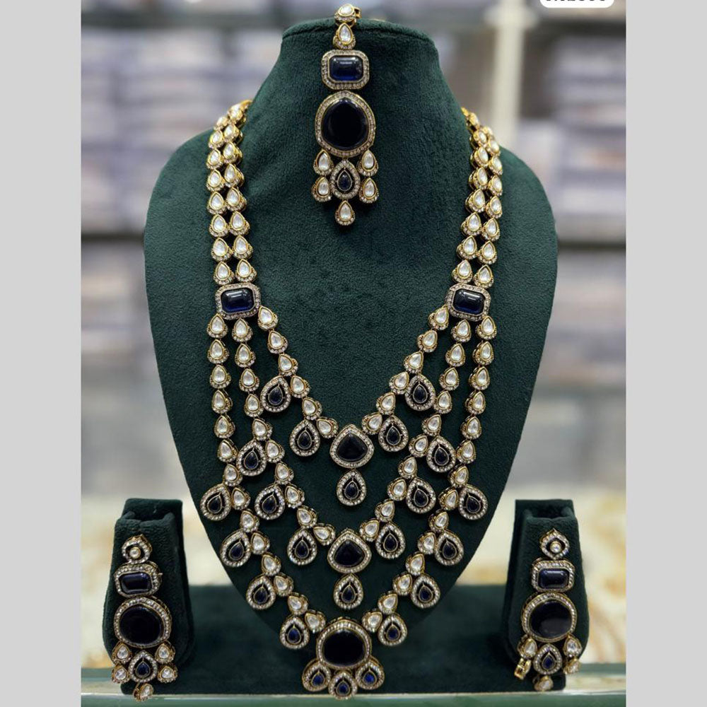 JCM Jewellery Gold Plated Kundan And Austrain Stone Multi Layer long Necklace Set