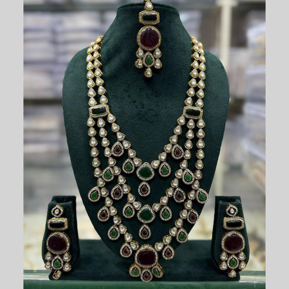 JCM Jewellery Gold Plated Kundan And Austrain Stone Multi Layer long Necklace Set