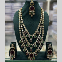 JCM Jewellery Gold Plated Kundan And Austrain Stone Multi Layer long Necklace Set
