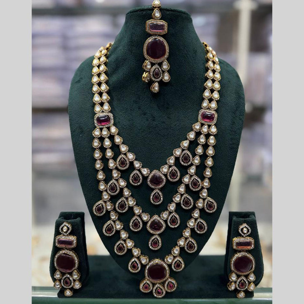 JCM Jewellery Gold Plated Kundan And Austrain Stone Multi Layer long Necklace Set