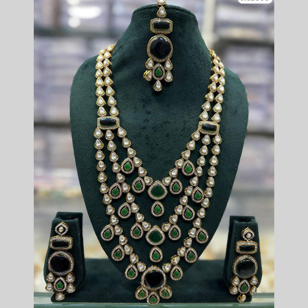 JCM Jewellery Gold Plated Kundan And Austrain Stone Multi Layer long Necklace Set