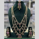 JCM Jewellery Gold Plated Kundan And Austrain Stone Multi Layer long Necklace Set