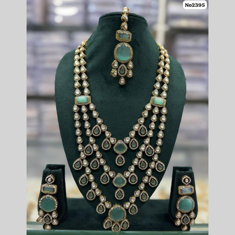 JCM Jewellery Gold Plated Kundan And Austrain Stone Multi Layer long Necklace Set