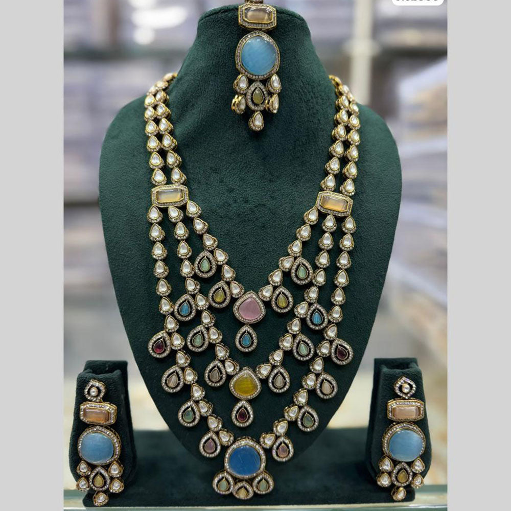 JCM Jewellery Gold Plated Kundan And Austrain Stone Multi Layer long Necklace Set