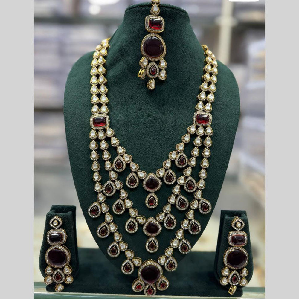 JCM Jewellery Gold Plated Kundan And Austrain Stone Multi Layer long Necklace Set