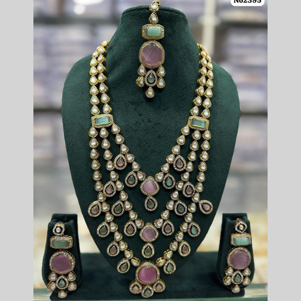 JCM Jewellery Gold Plated Kundan And Austrain Stone Multi Layer long Necklace Set