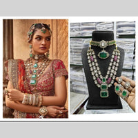 JCM  Gold Plated Crystal Stone Multi Layer Double Necklace Set