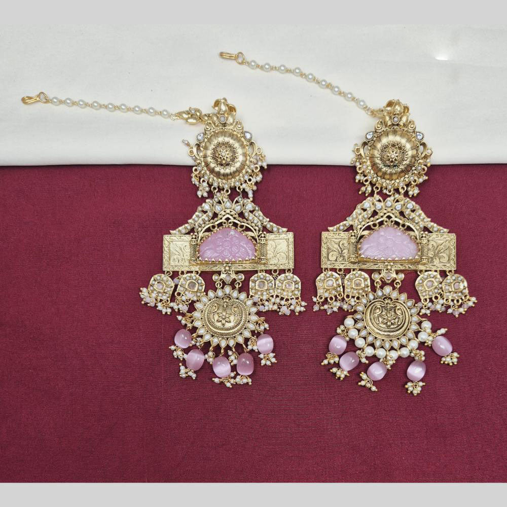 JCM Gold Plated Beads And Pearls Dangler Earrings