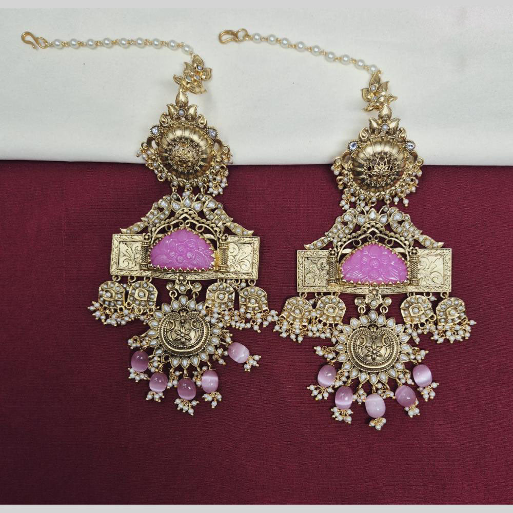 JCM Gold Plated Beads And Pearls Dangler Earrings