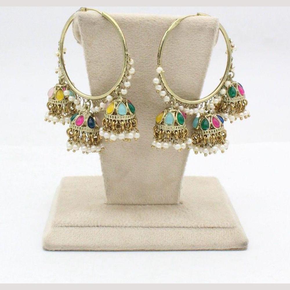 Jcm Jewellery  Crystal Stone & Pearl Jhumki Earrings