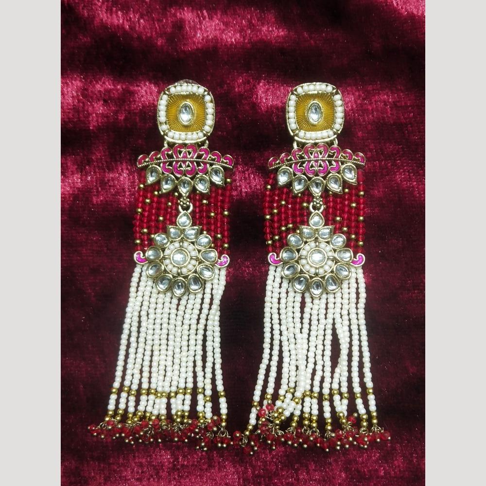 JCM Jewellery Ethnic Gold Plated Kundan and Pearl Dangler Earrings
