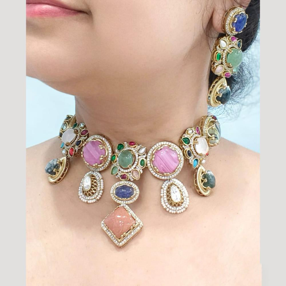 JCM Elegant Gold Plated Multi-Stone Pota Necklace Set