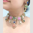 JCM Jewellery Elegant Gold Plated Multi-Stone Pota Necklace Set