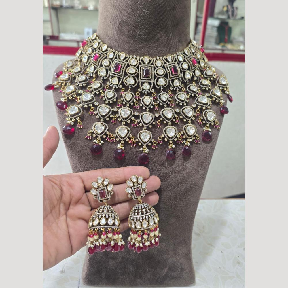 JCM Jewellery Handcrafted Gold Plated Polki Kundan Stone Necklace Set