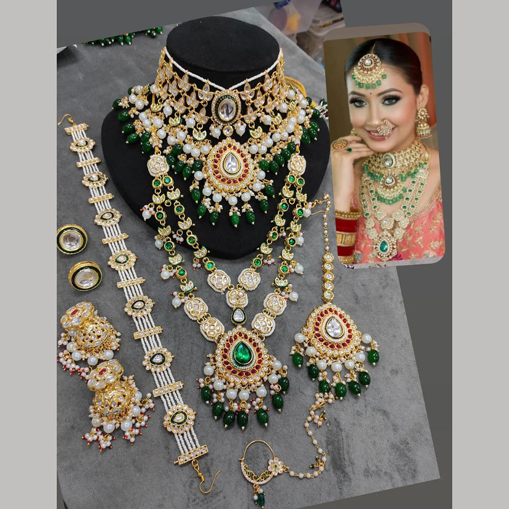 JCM Jewellery Gold Plated Kundan Pearls And Beads Bridal Set
