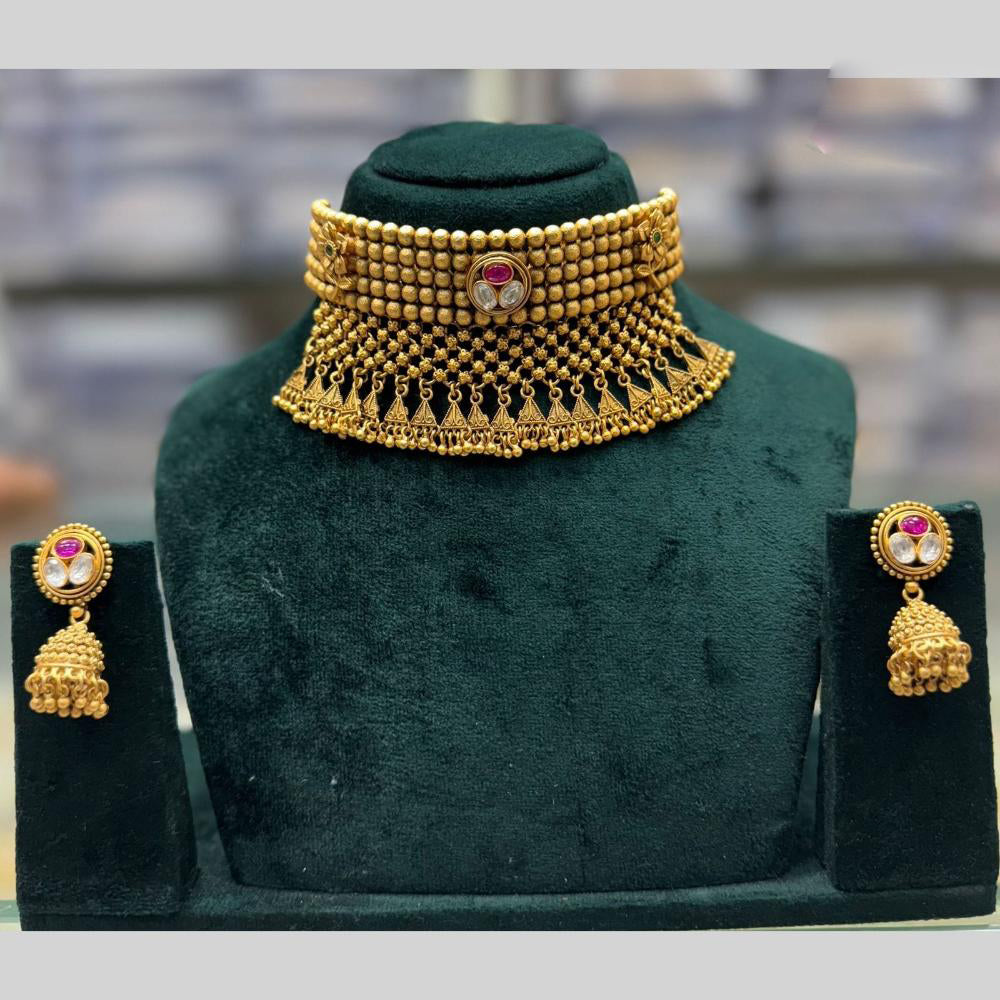 JCM Kundan Stone Heritage Choker Necklace Set