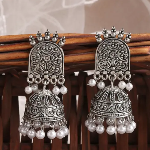 Wearhouse Fashion Oxidised Plated Pearls Jhumki Earrings