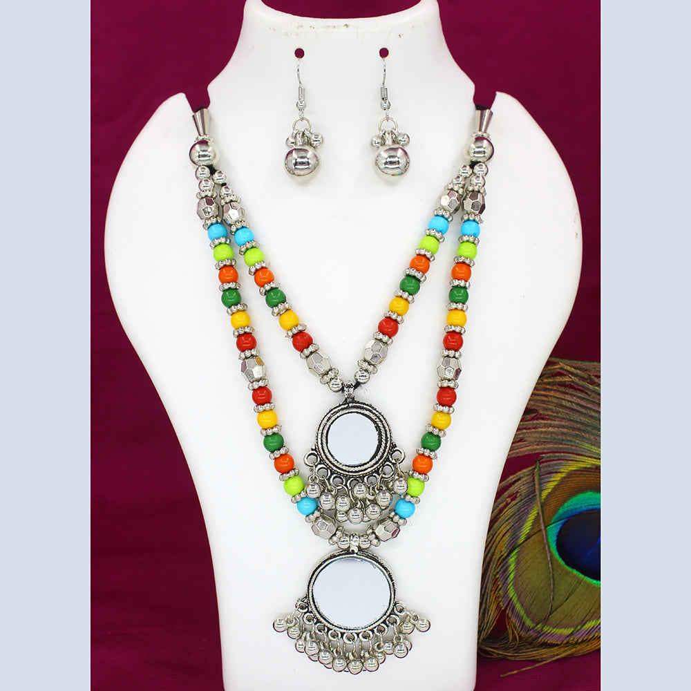 Mahavir Oxidised Plated Double Necklace Set