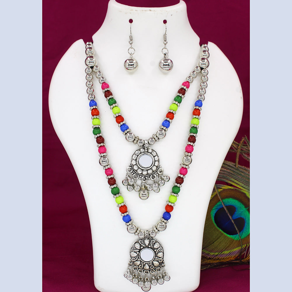 Mahavir Oxidised Plated Double Necklace Set
