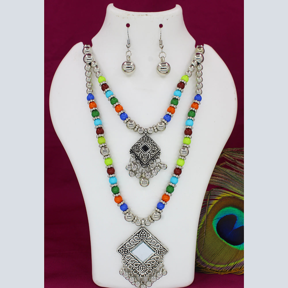 Mahavir Oxidised Plated Double Necklace Set
