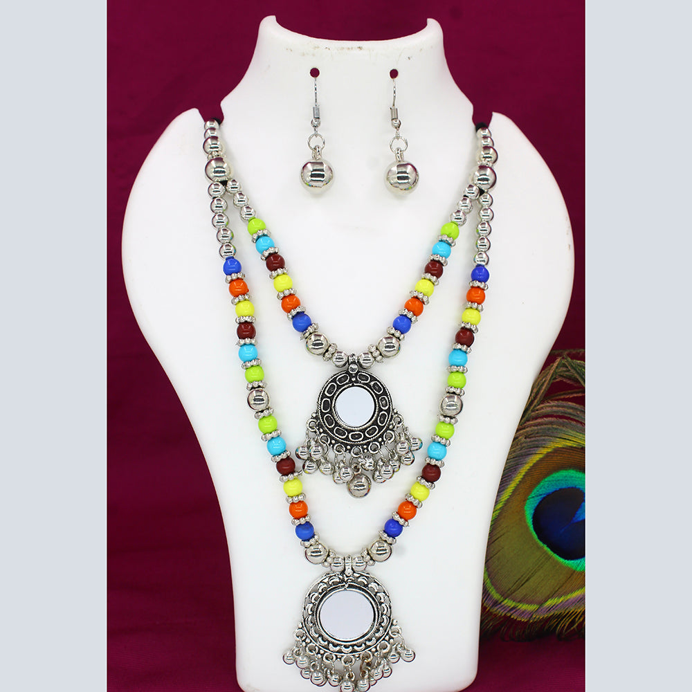 Mahavir Oxidised Plated Double Necklace Set