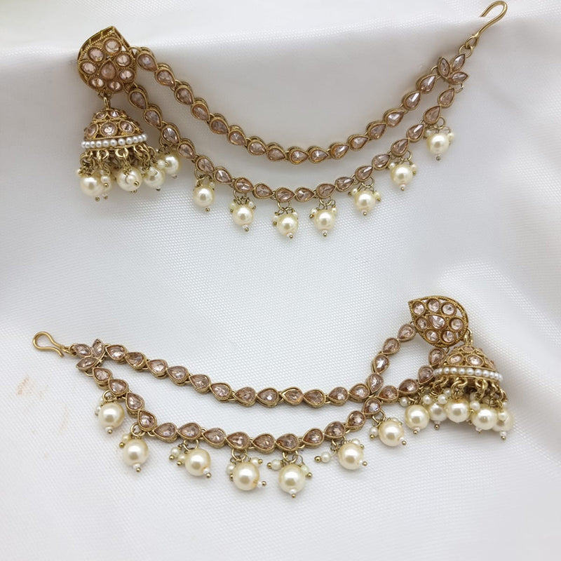 JCM Gold Plated Jhumki Earrings With Kanchain