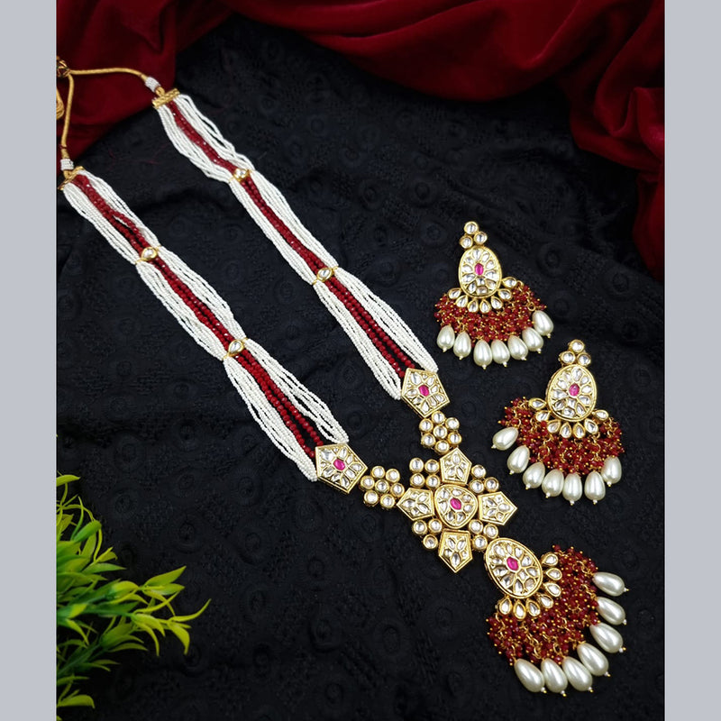 JCM Gold Plated Kundan Stone Long Necklace Set