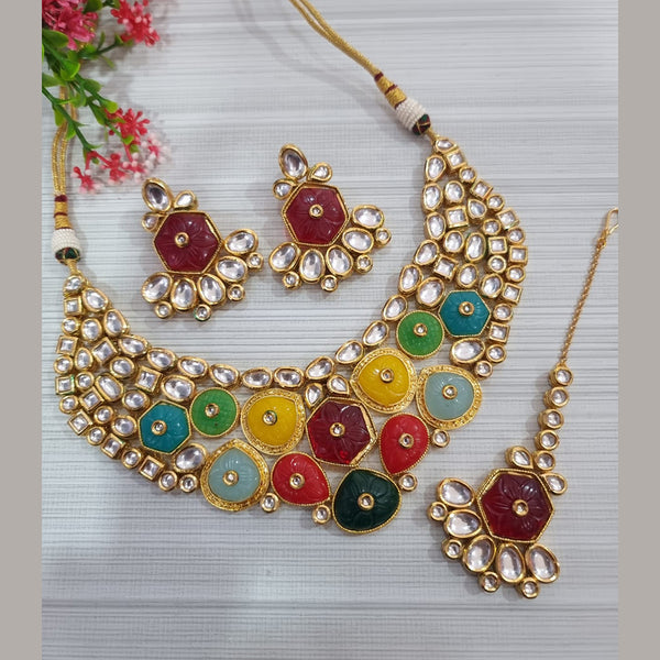 JCM Gold Plated Kundan Stone & Meenakari Necklace Set