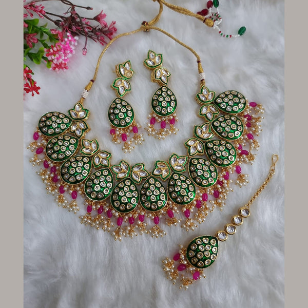 JCM Gold Plated Kundan Stone & Meenakari Necklace Set