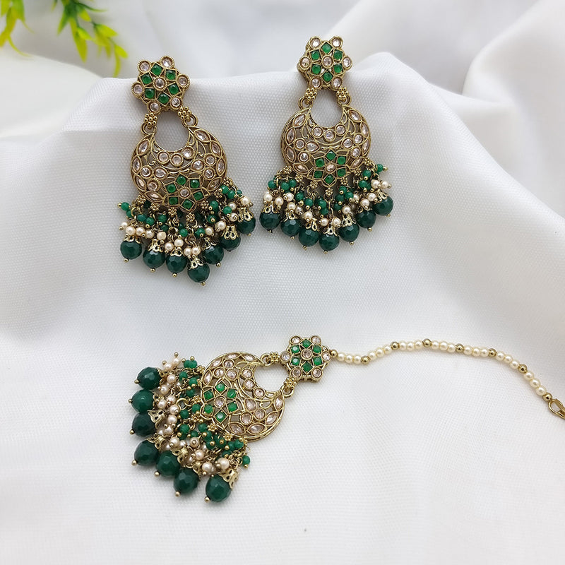 JCM Gold Plated Crystal Stone Dangler Earrings With Maangtikka