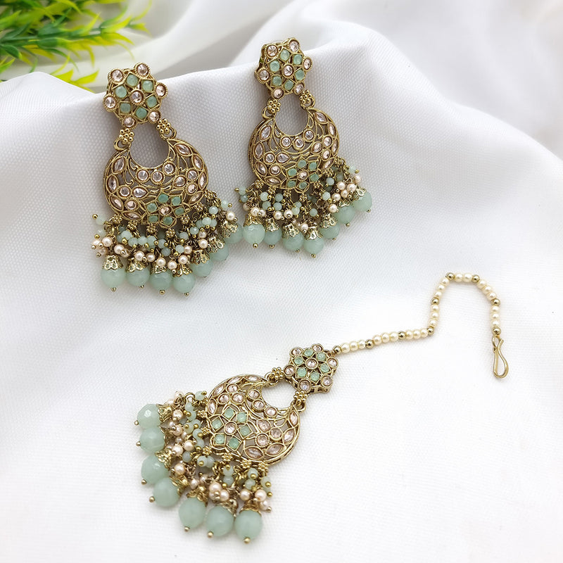 JCM Gold Plated Crystal Stone Dangler Earrings With Maangtikka