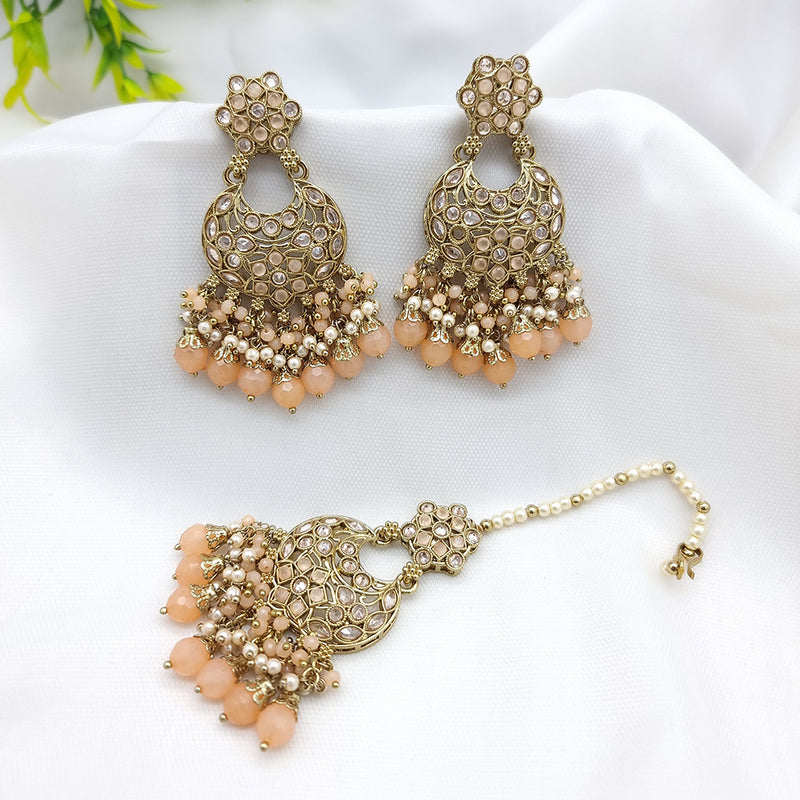 JCM Gold Plated Crystal Stone Dangler Earrings With Maangtikka