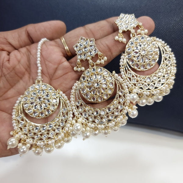 Pink Stones Beads Gold Plated Earring with MaangTikka – Priyaasi