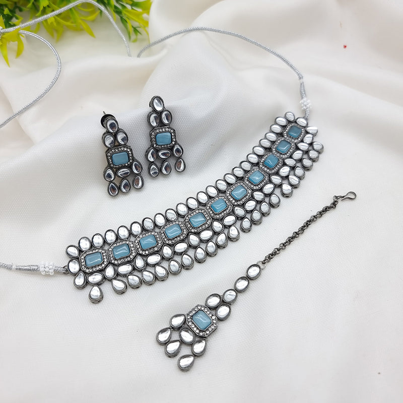 JCM Oxidised Plated Kundan Stone Necklace Set