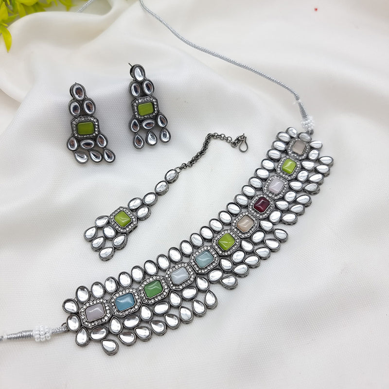 JCM Oxidised Plated Kundan Stone Necklace Set