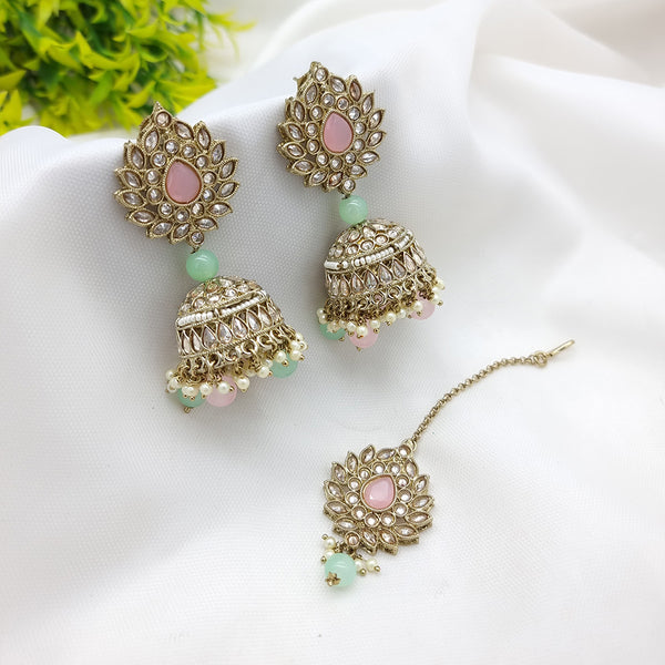 JCM Gold Plated Crystal Stone Jhumki Earrings