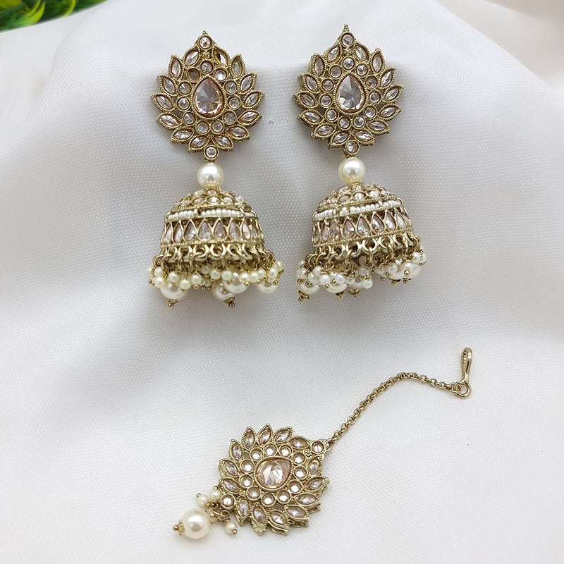 JCM Gold Plated Crystal Stone Jhumki Earrings