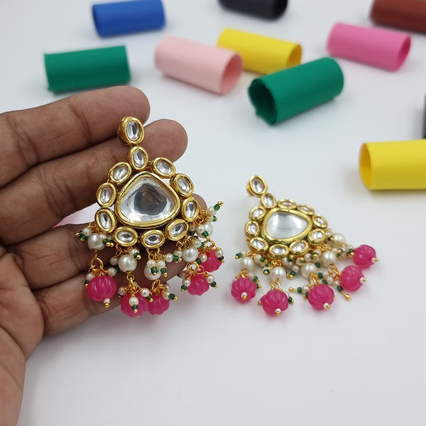 JCM Gold Plated Kundan Stone Dangler Earrings