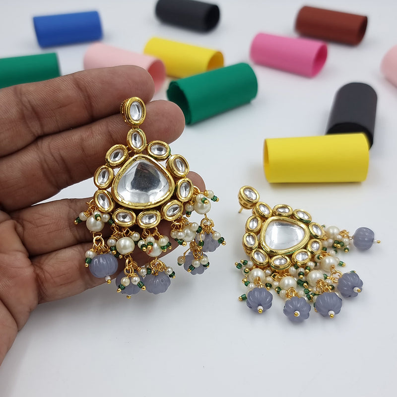 JCM Gold Plated Kundan Stone Dangler Earrings