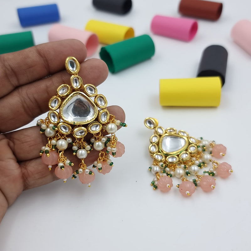 JCM Gold Plated Kundan Stone Dangler Earrings