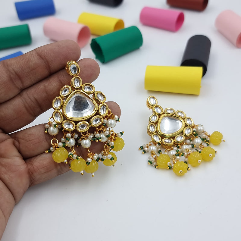 JCM Gold Plated Kundan Stone Dangler Earrings