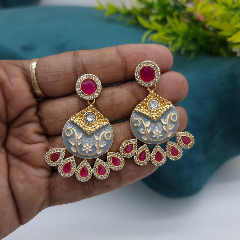 JCM Gold Plated Kundan Stone Dangler Earrings