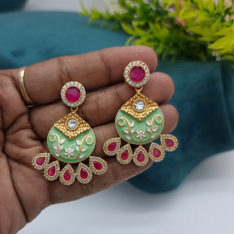 JCM Gold Plated Kundan Stone Dangler Earrings